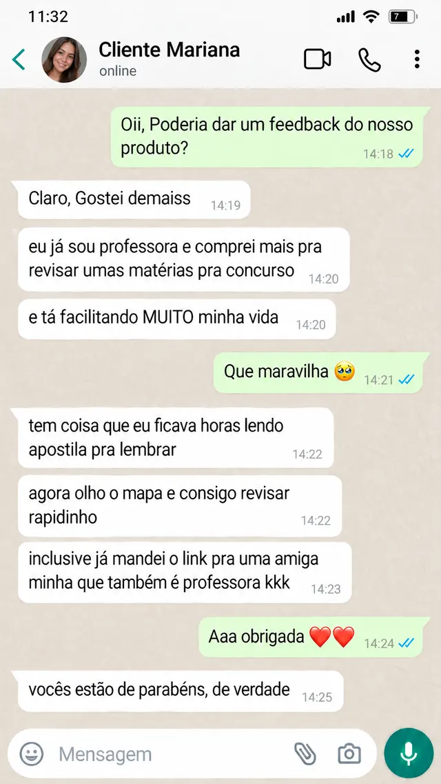 Print do WhatsApp com o feedback de Mariana