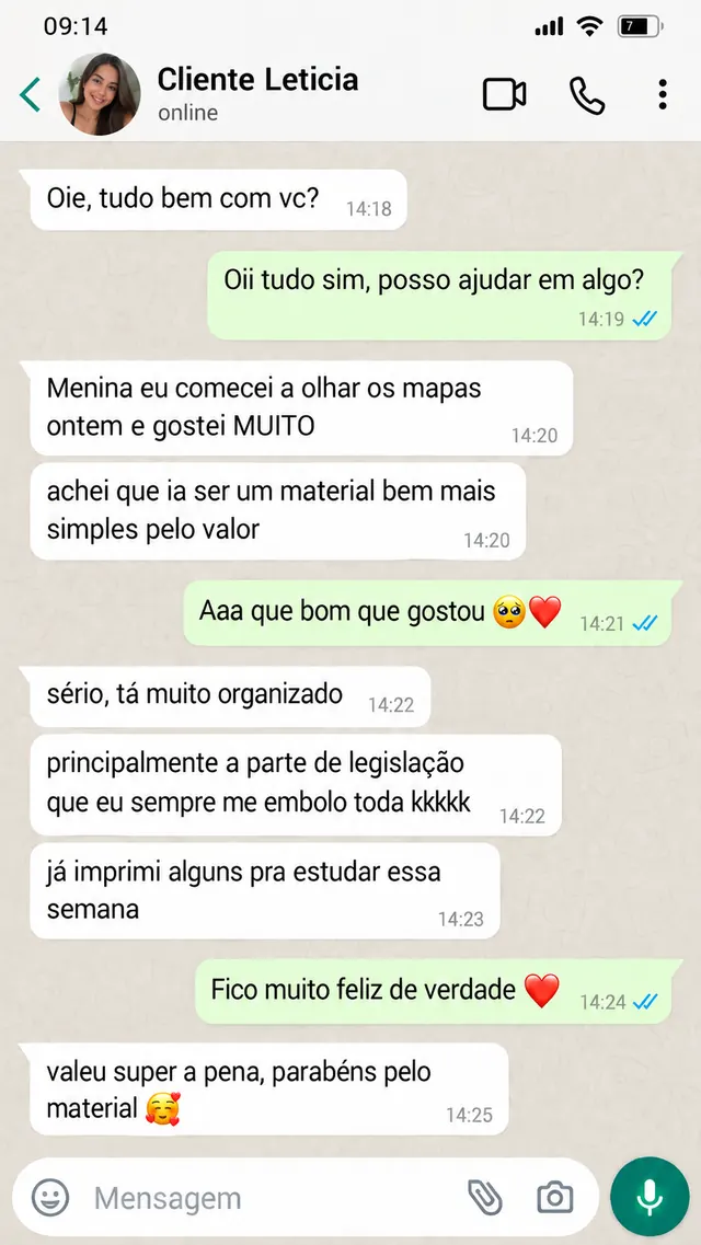Print do WhatsApp com o feedback de Leticia